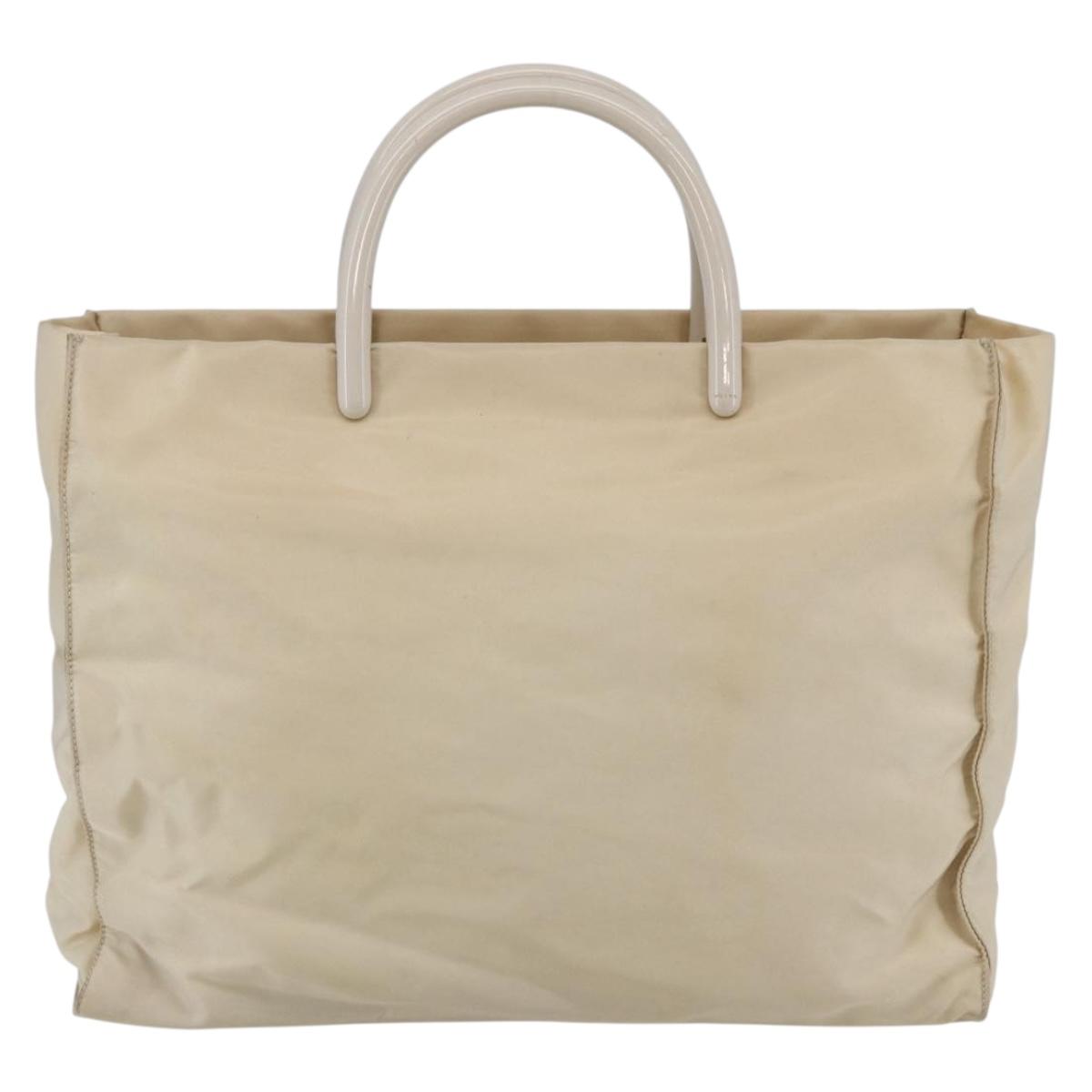 PRADA Tote Bag Nylon Ivory Silver Auth 147950