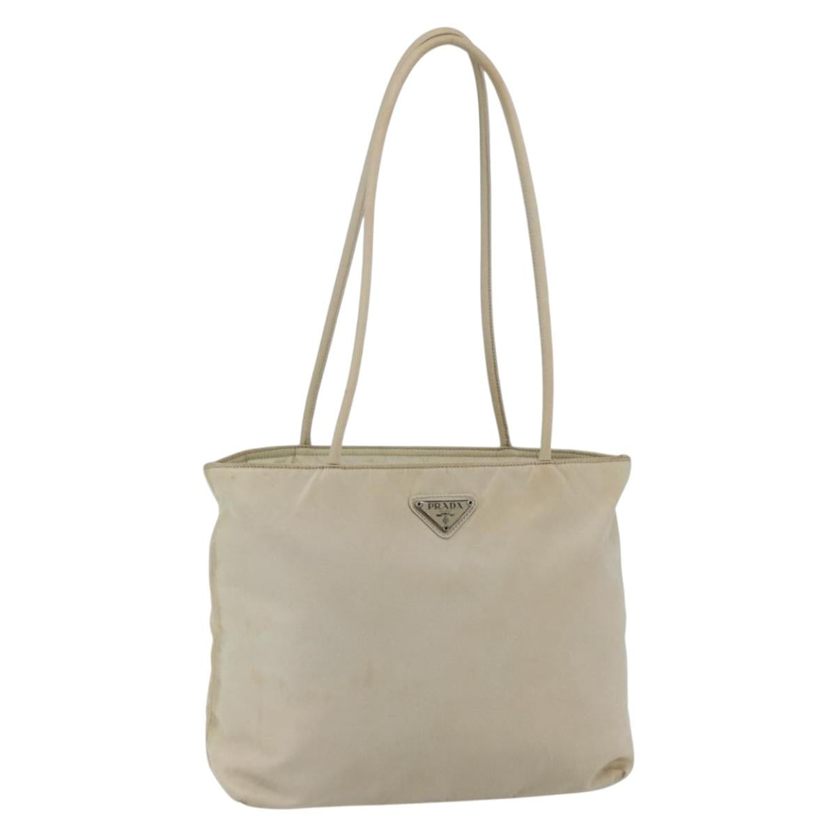 PRADA Tote Bag Nylon Ivory Silver Auth 147951