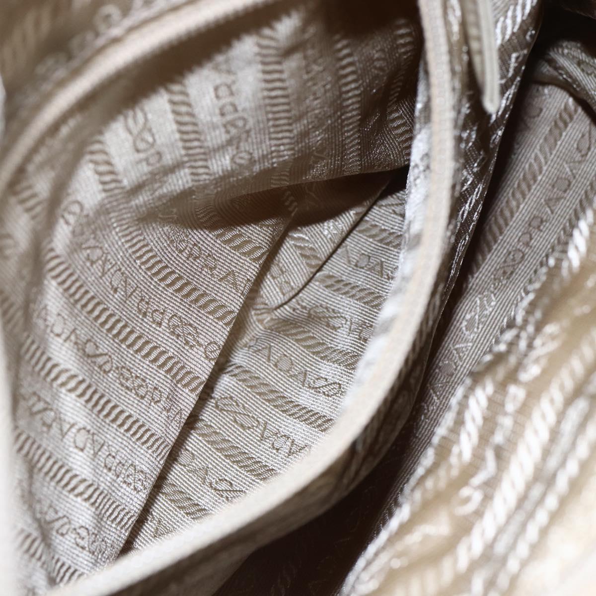 PRADA Tote Bag Nylon Ivory Silver Auth 147951