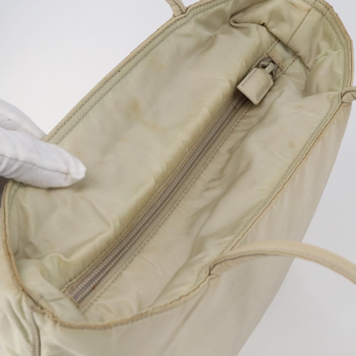 PRADA Tote Bag Nylon Ivory Silver Auth 147951