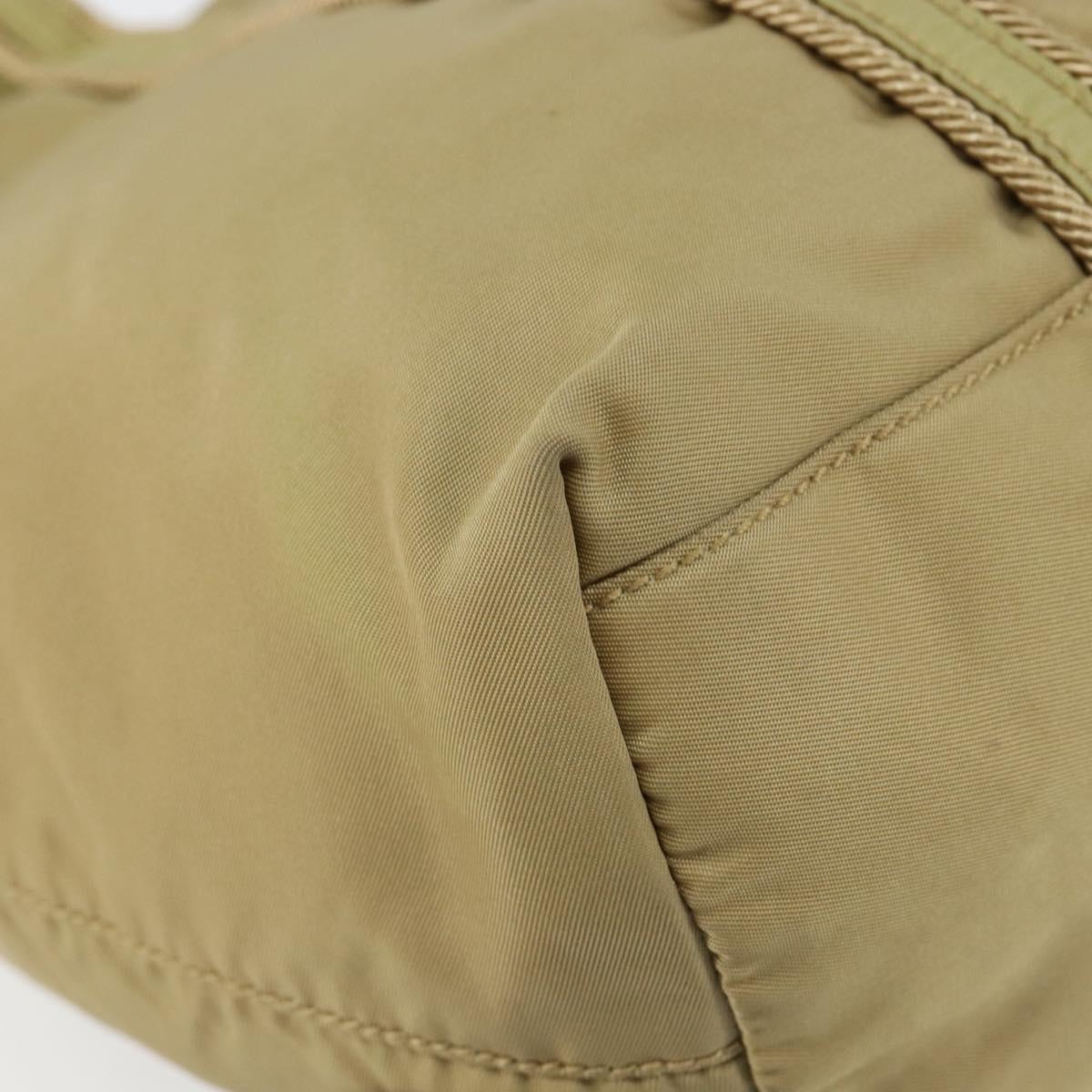 PRADA Tote Bag Nylon Beige Silver Auth 147952