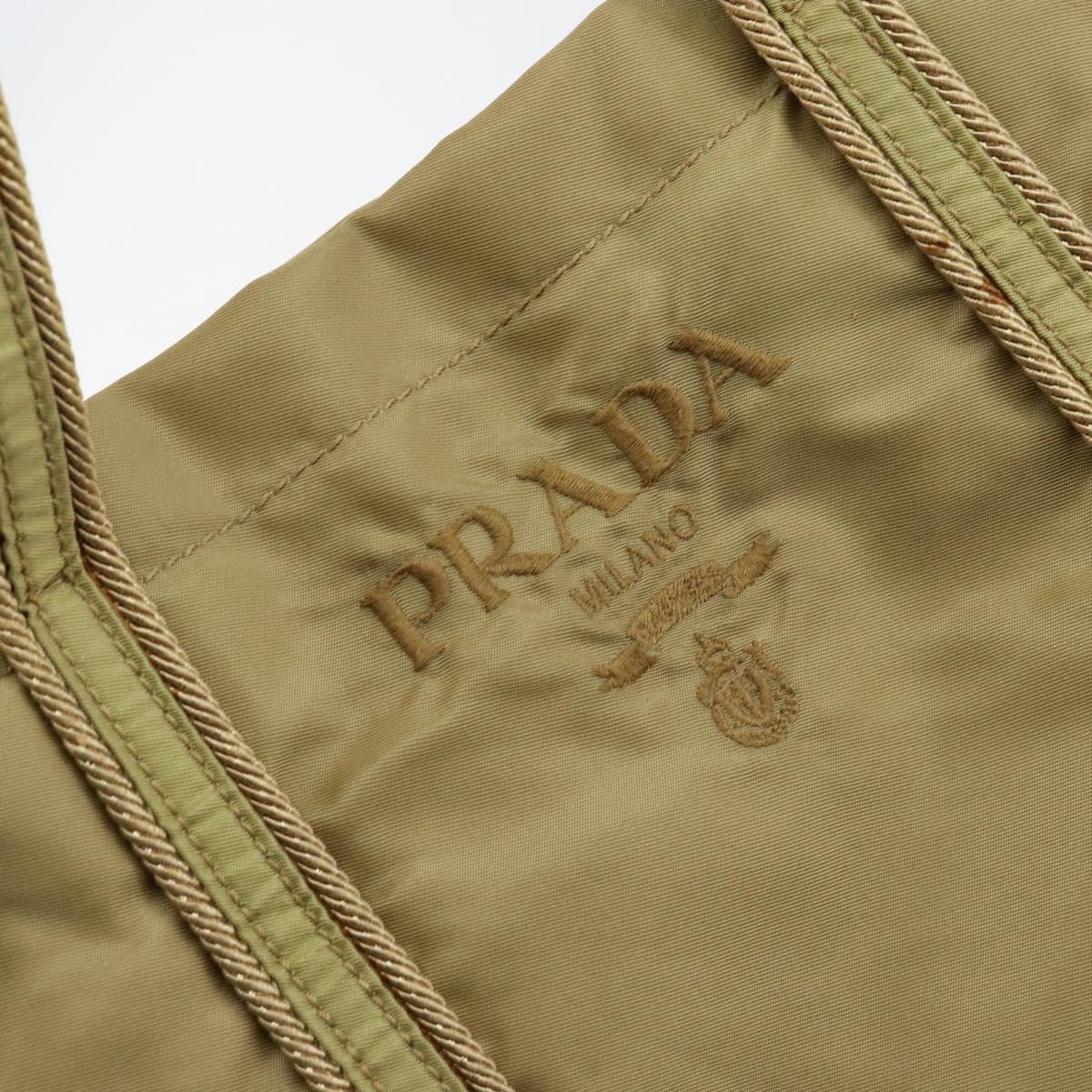 PRADA Tote Bag Nylon Beige Silver Auth 147952