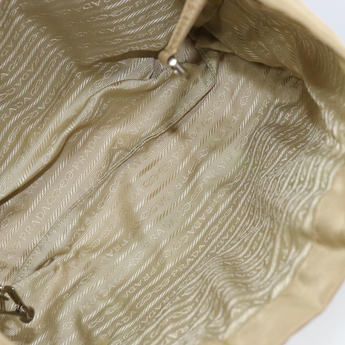 PRADA Tote Bag Nylon Beige Silver Auth 147952