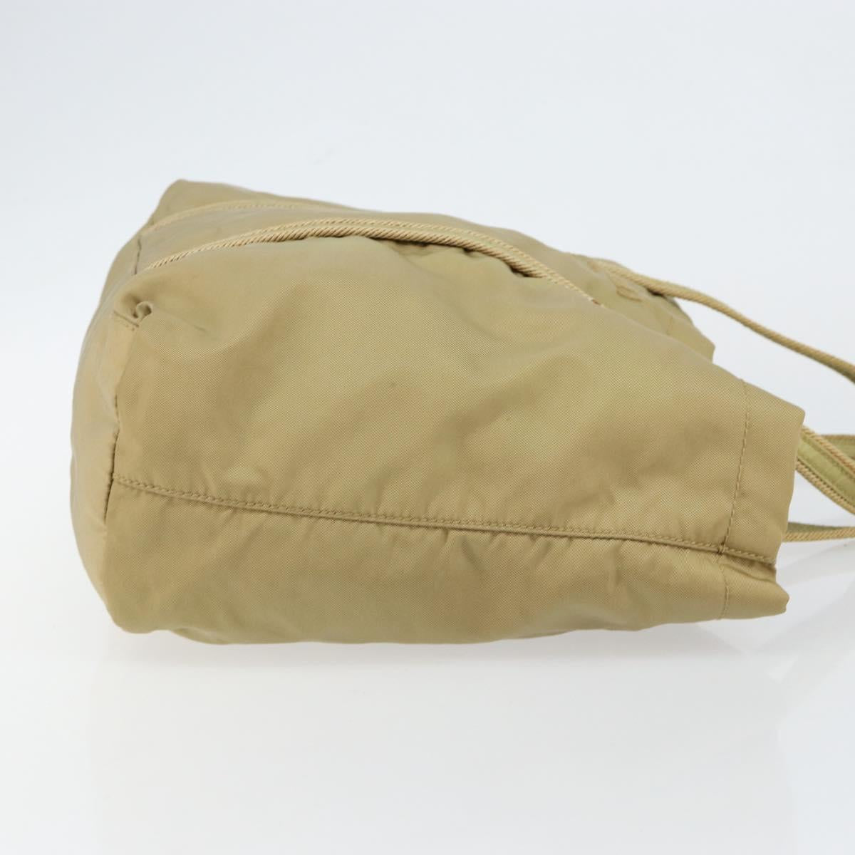 PRADA Tote Bag Nylon Beige Silver Auth 147952