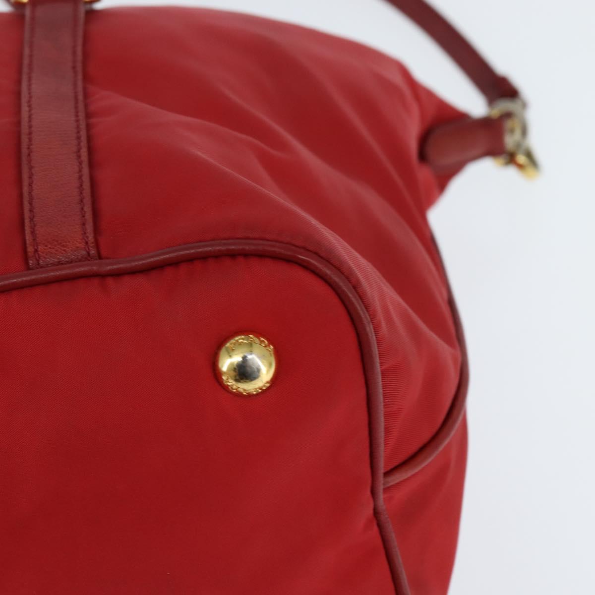 PRADA Tote Bag Nylon 2way Red Gold Auth 147953