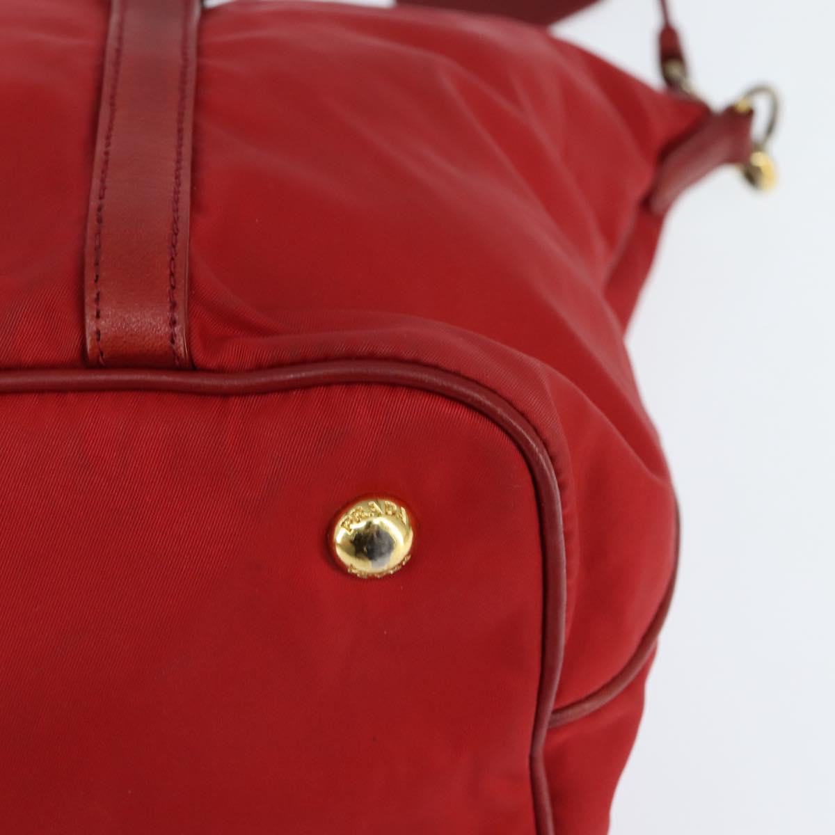 PRADA Tote Bag Nylon 2way Red Gold Auth 147953