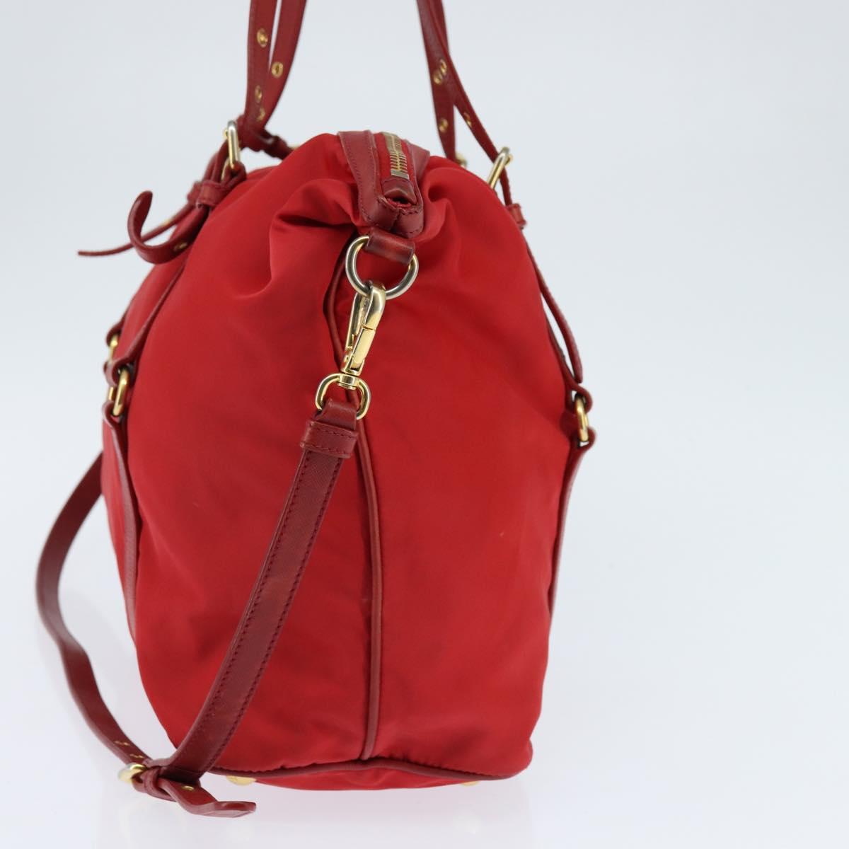 PRADA Tote Bag Nylon 2way Red Gold Auth 147953