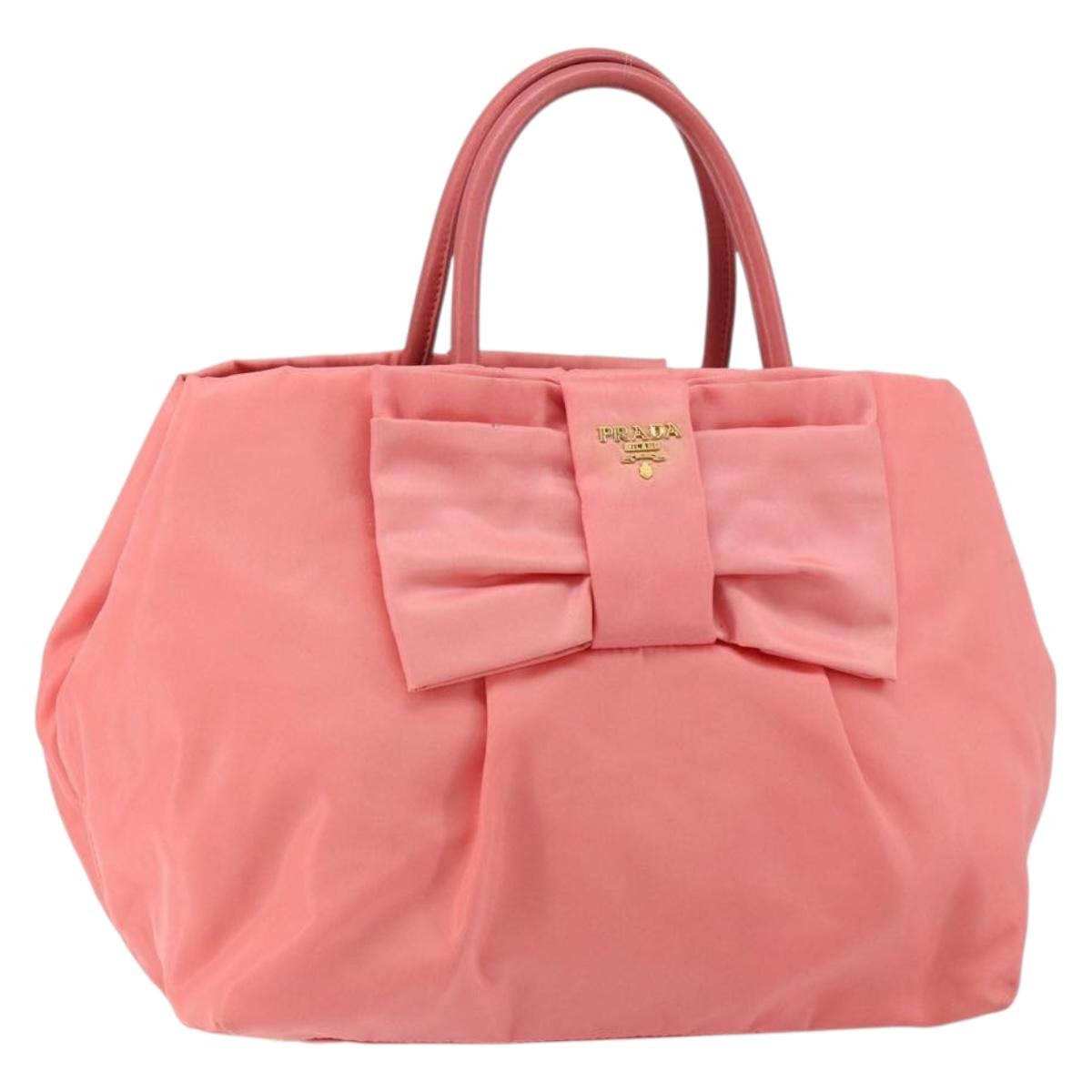 PRADA Tote Bag Nylon Pink Gold Auth 147954