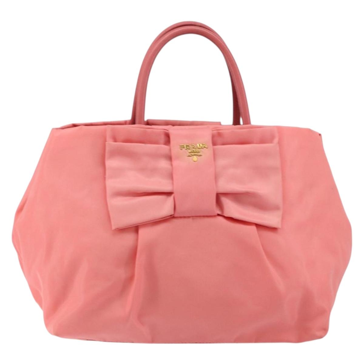 PRADA Tote Bag Nylon Pink Gold Auth 147954