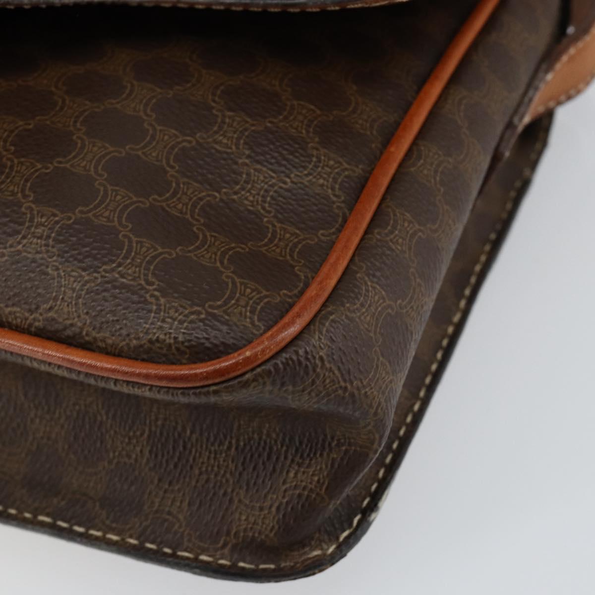 CELINE Macadam Canvas Circle Shoulder Bag PVC Leather Brown Gold Auth 147957