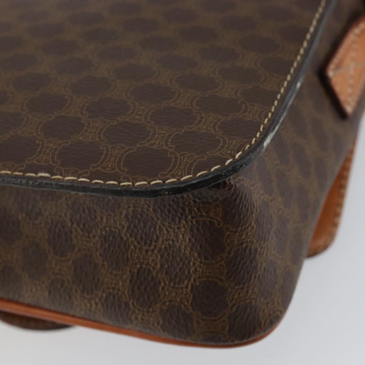 CELINE Macadam Canvas Circle Shoulder Bag PVC Leather Brown Gold Auth 147957