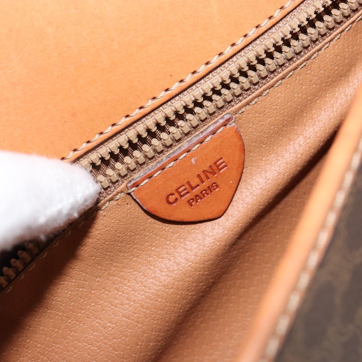CELINE Macadam Canvas Circle Shoulder Bag PVC Leather Brown Gold Auth 147957