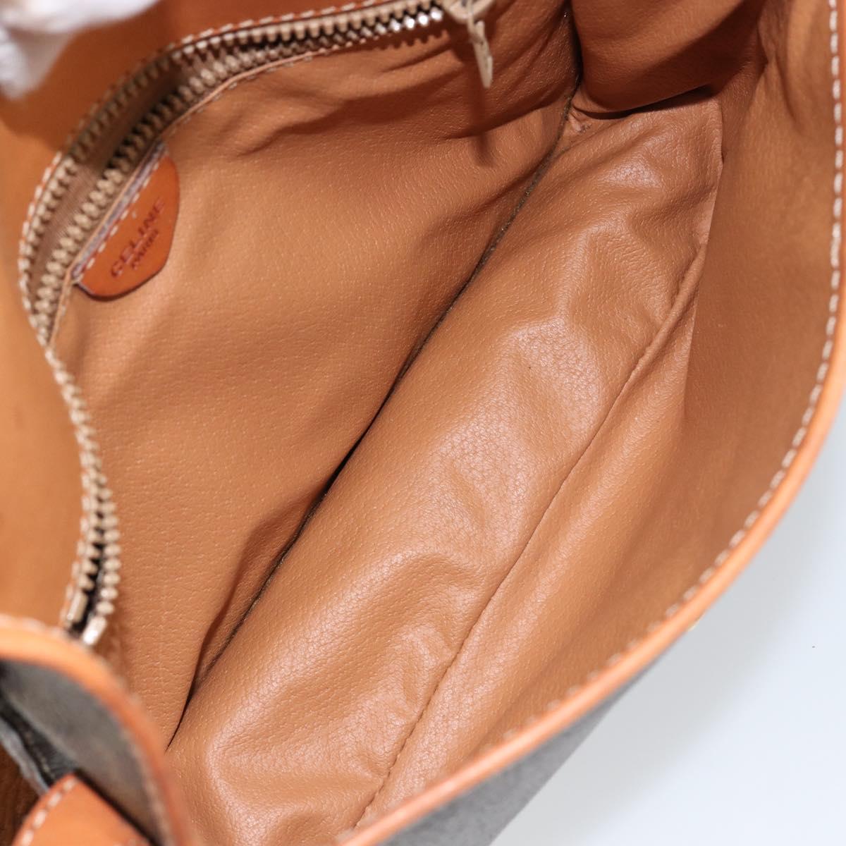 CELINE Macadam Canvas Circle Shoulder Bag PVC Leather Brown Gold Auth 147957