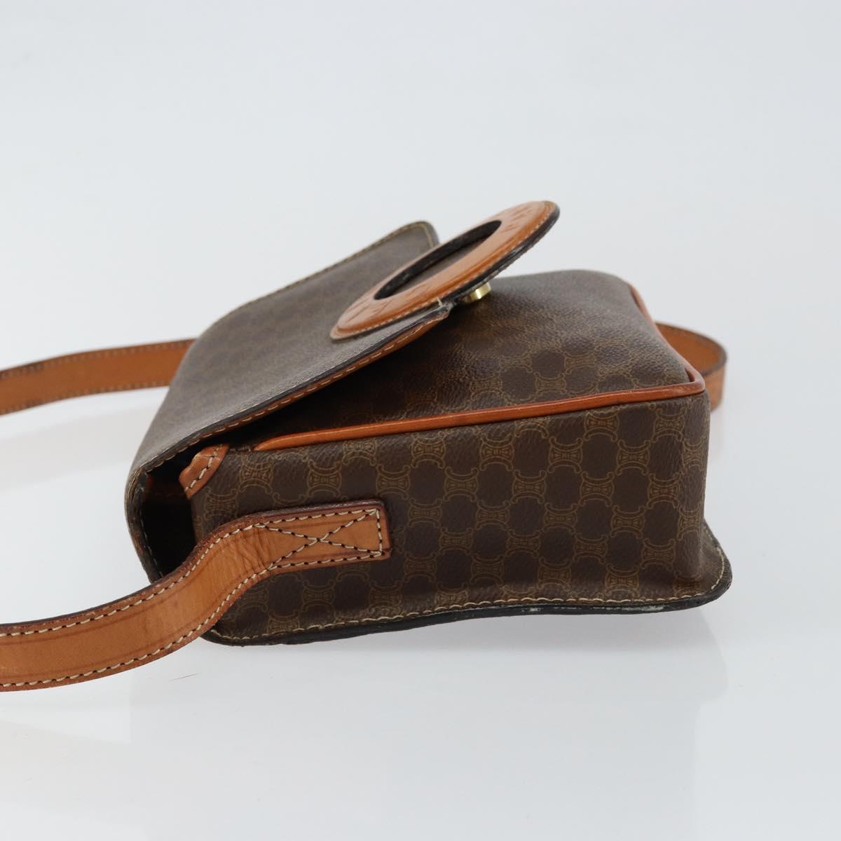 CELINE Macadam Canvas Circle Shoulder Bag PVC Leather Brown Gold Auth 147957