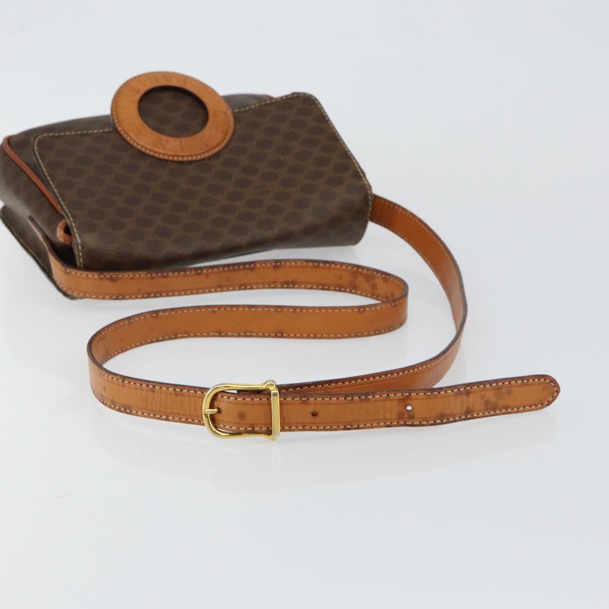 CELINE Macadam Canvas Circle Shoulder Bag PVC Leather Brown Gold Auth 147957