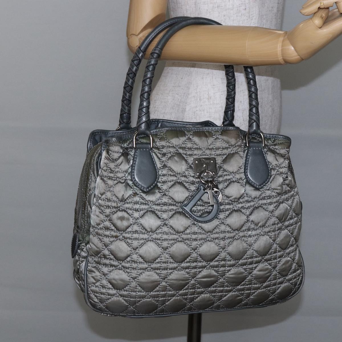 Christian Dior Canage Hand Bag Nylon Gray Silver Auth 147959