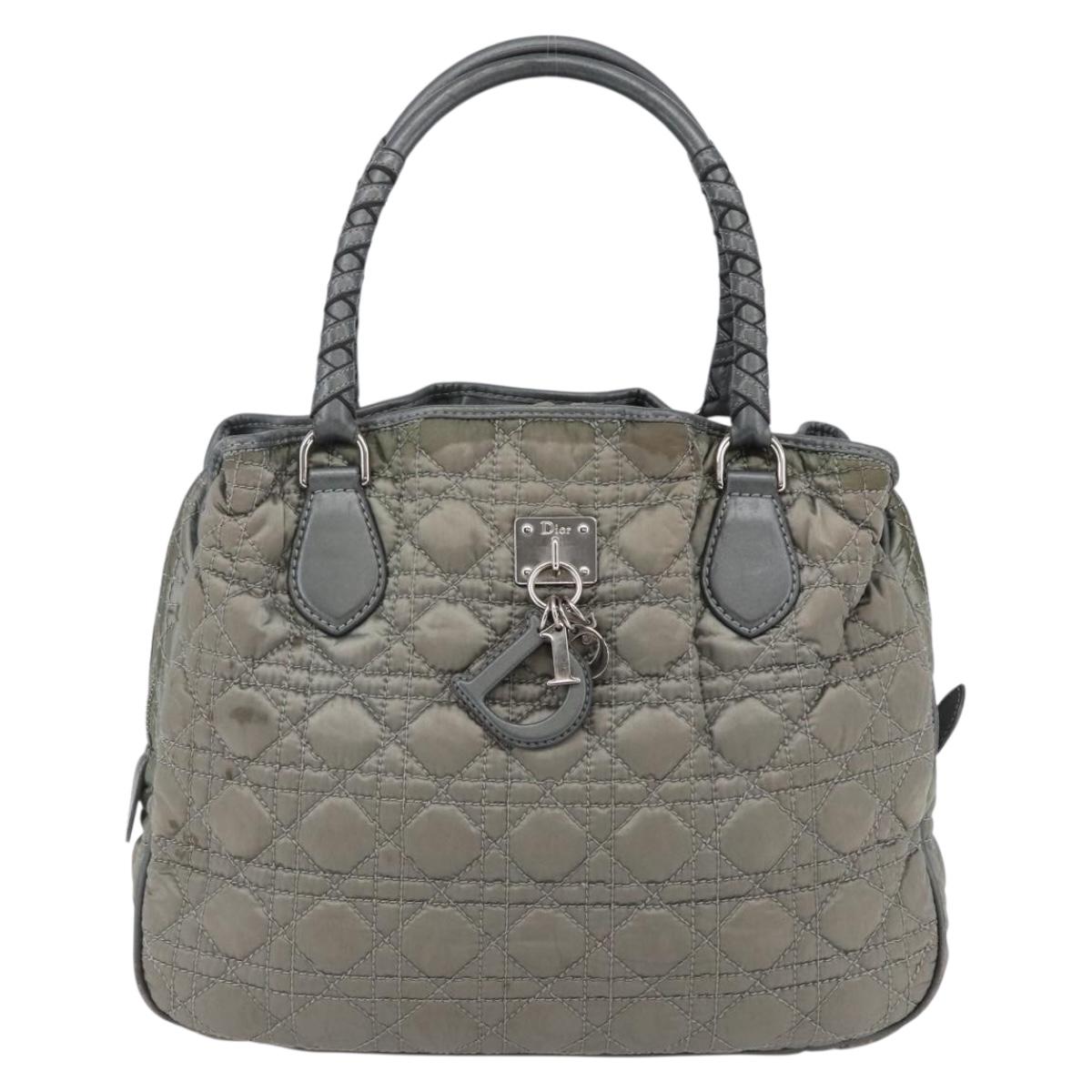 Christian Dior Canage Hand Bag Nylon Gray Silver Auth 147959