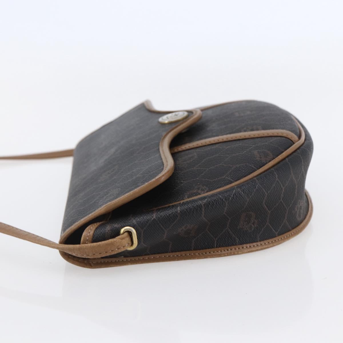 Christian Dior Honeycomb Canvas Shoulder Bag PVC Black Brown gold Auth 147960