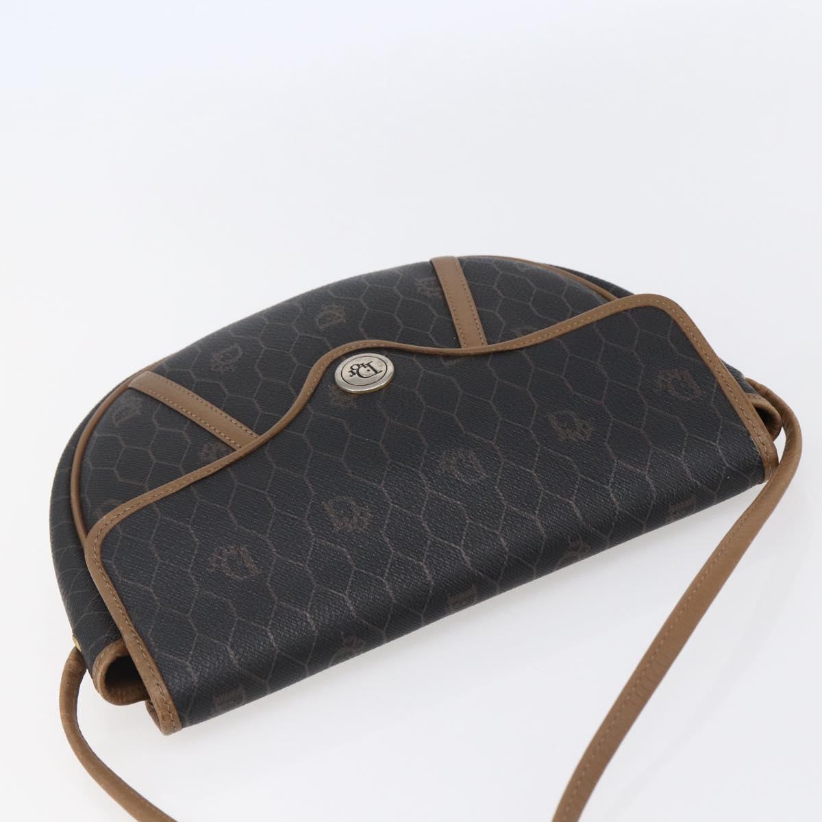 Christian Dior Honeycomb Canvas Shoulder Bag PVC Black Brown gold Auth 147960