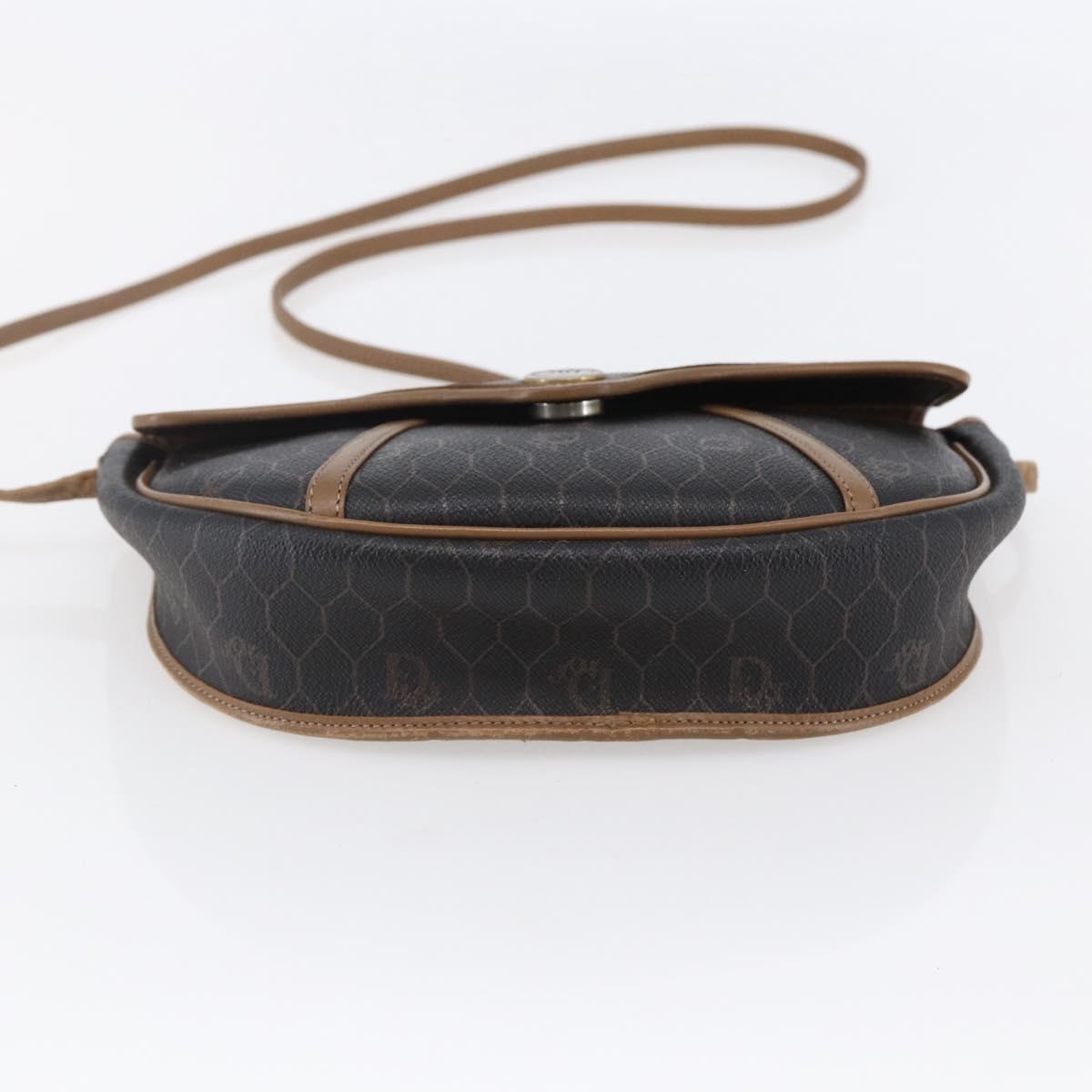 Christian Dior Honeycomb Canvas Shoulder Bag PVC Black Brown gold Auth 147960