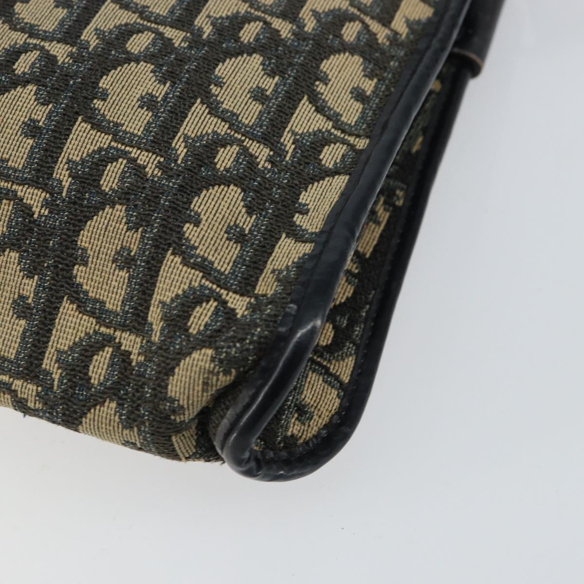 Christian Dior Trotter Canvas Shoulder Bag Navy Gold Auth 147961