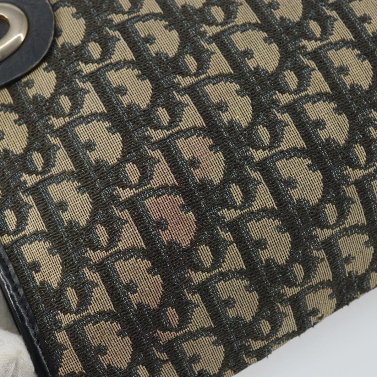 Christian Dior Trotter Canvas Shoulder Bag Navy Gold Auth 147961