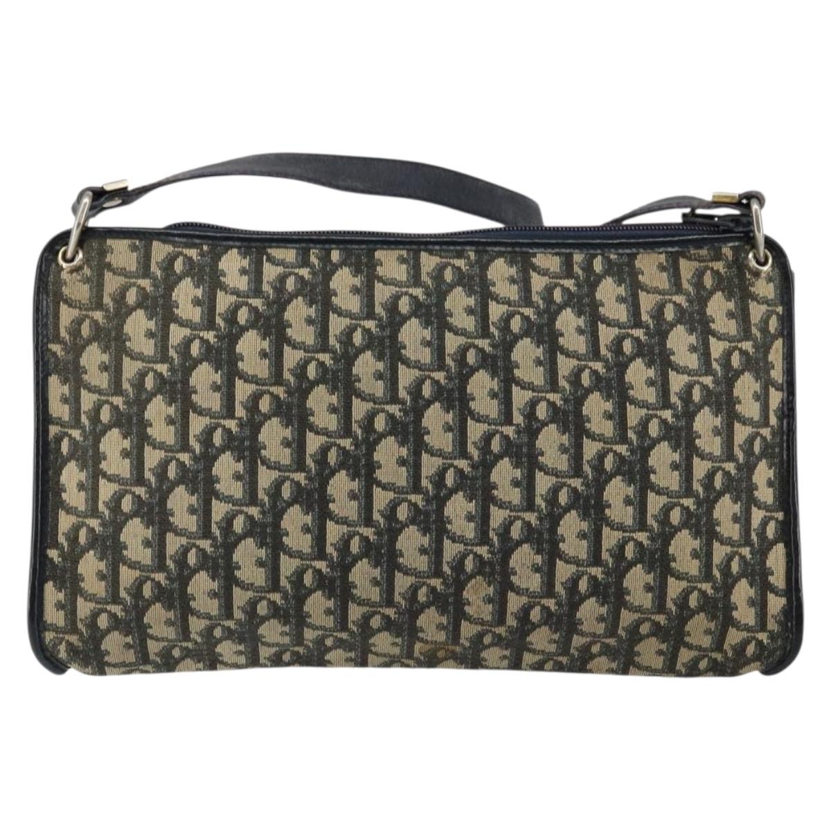 Christian Dior Trotter Canvas Shoulder Bag Navy Gold Auth 147961