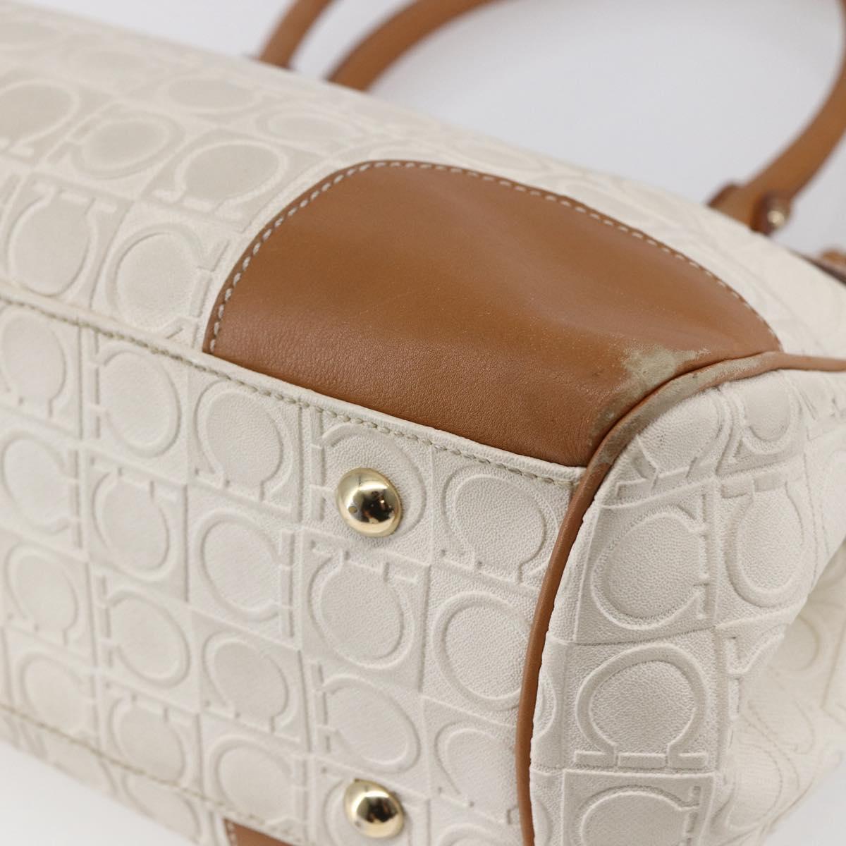 Salvatore Ferragamo Gancini Hand Bag Leather Ivory Gold Auth 147963
