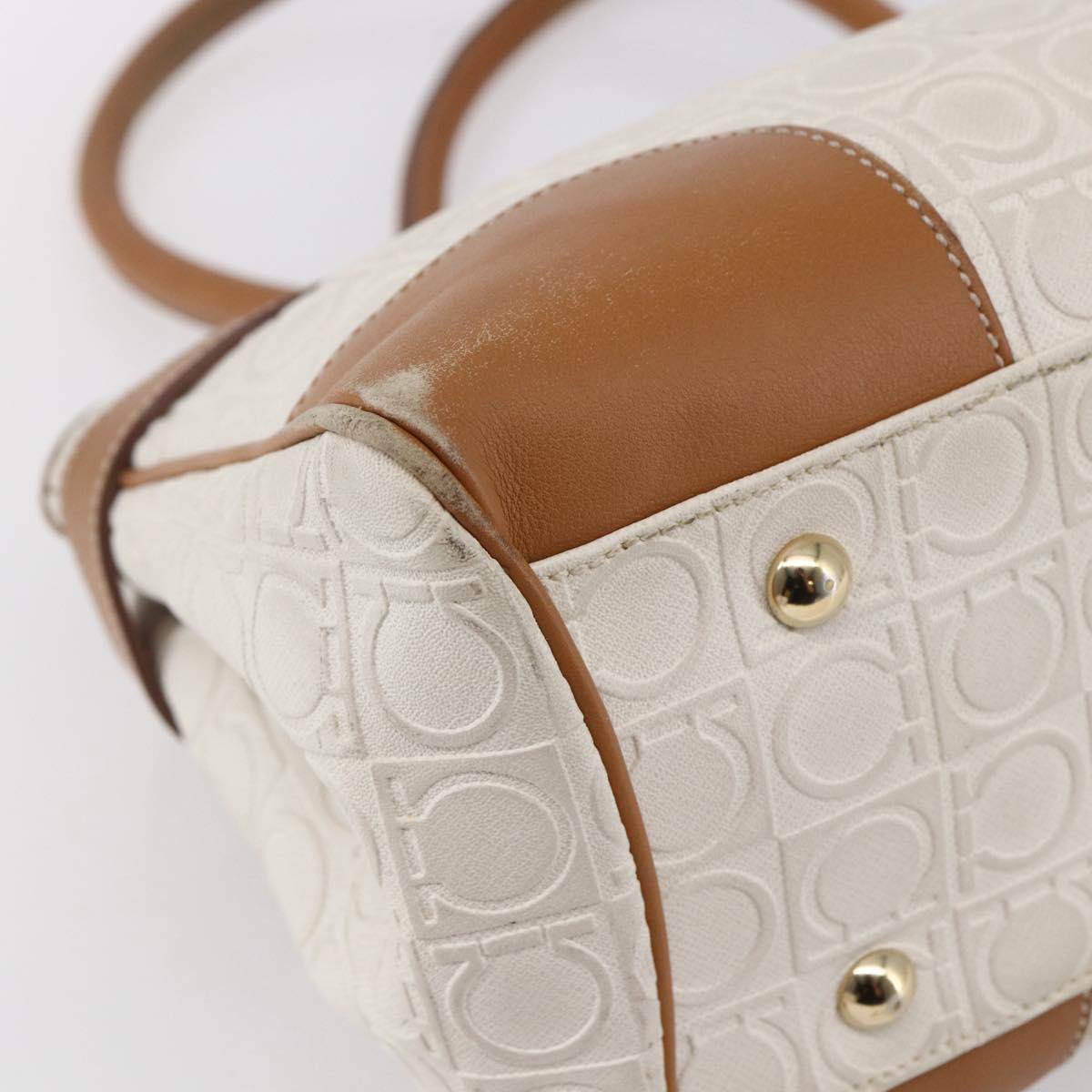 Salvatore Ferragamo Gancini Hand Bag Leather Ivory Gold Auth 147963