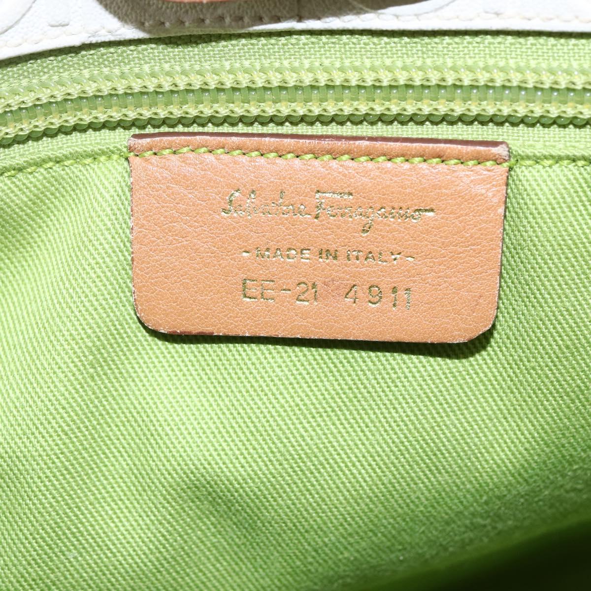 Salvatore Ferragamo Gancini Hand Bag Leather Ivory Gold Auth 147963