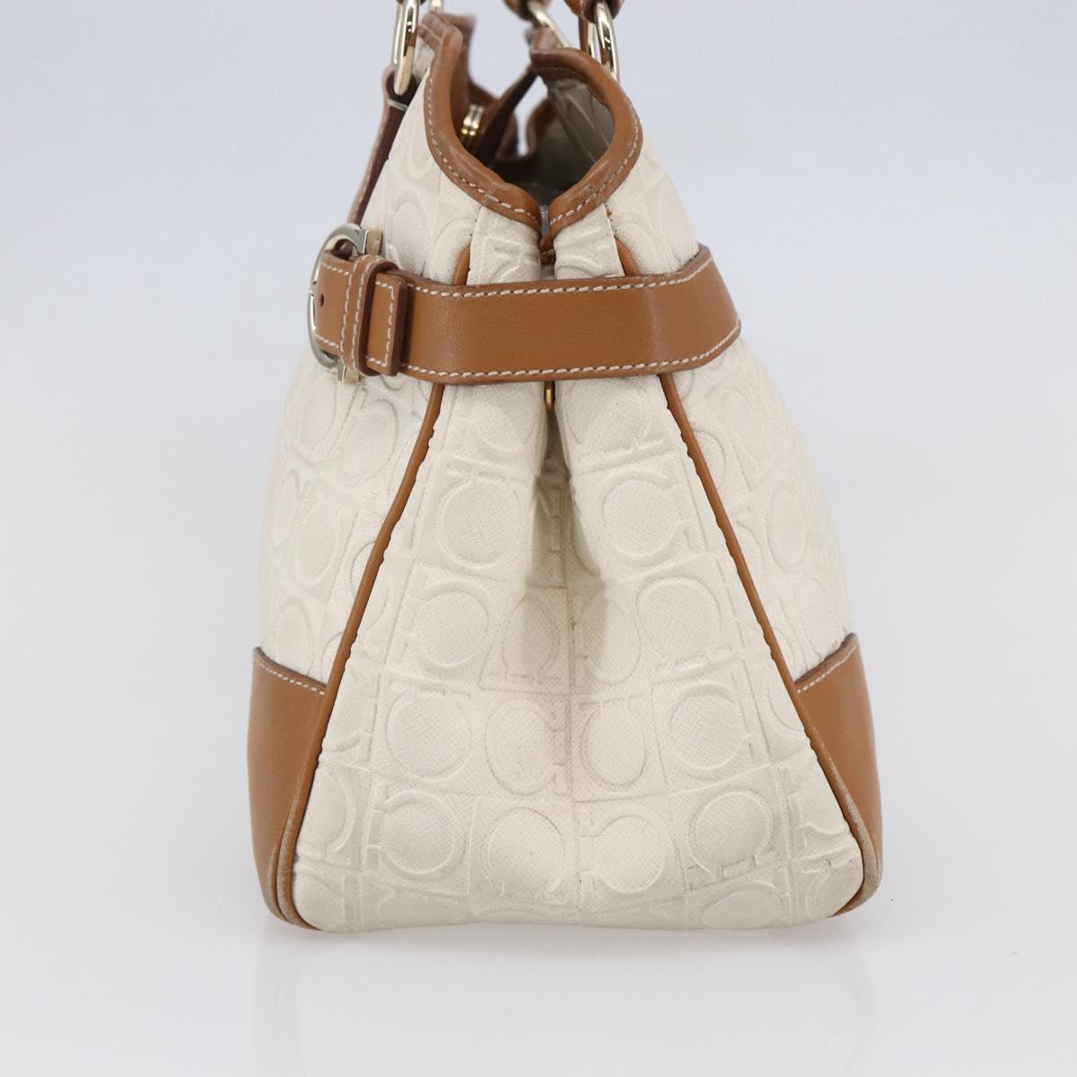 Salvatore Ferragamo Gancini Hand Bag Leather Ivory Gold Auth 147963
