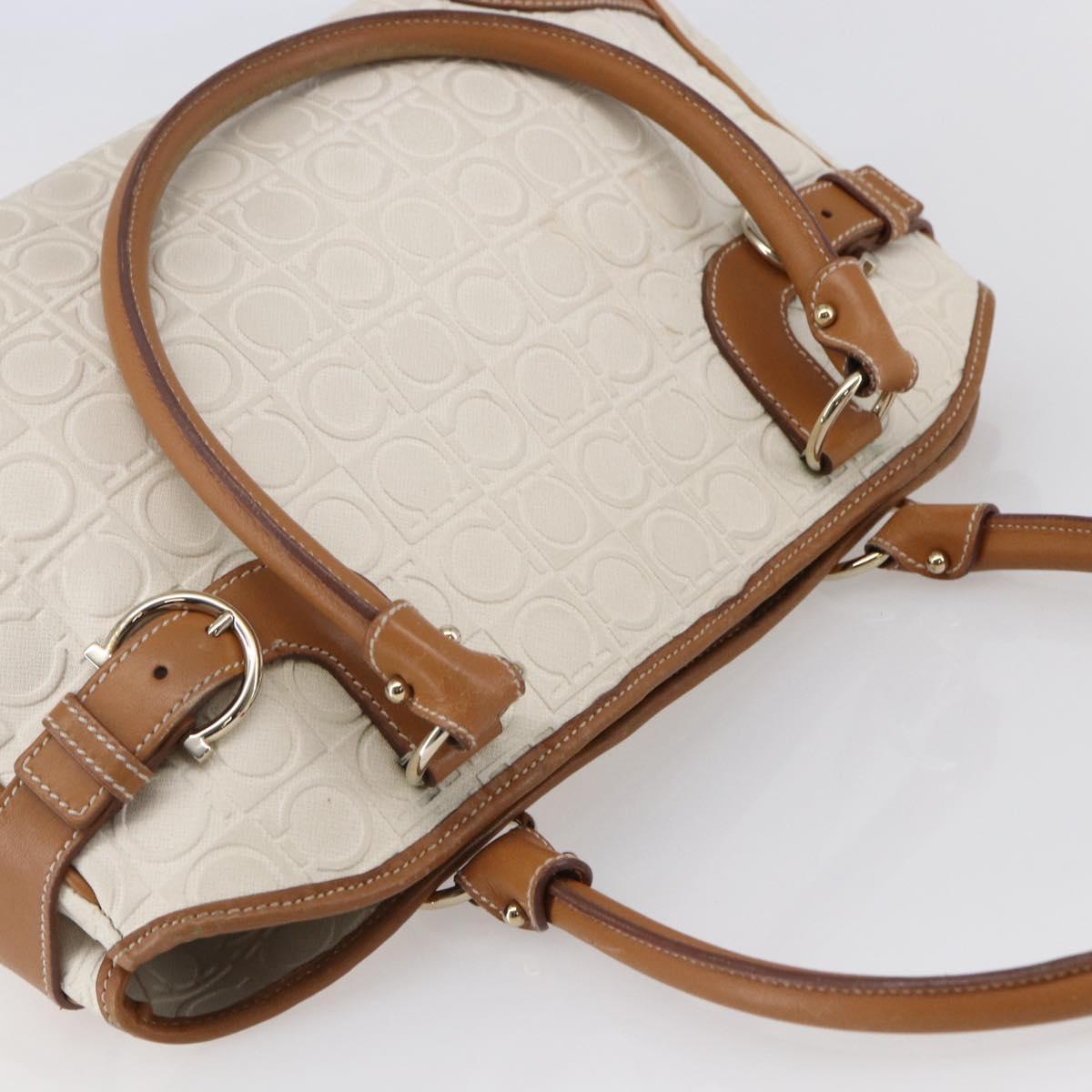 Salvatore Ferragamo Gancini Hand Bag Leather Ivory Gold Auth 147963
