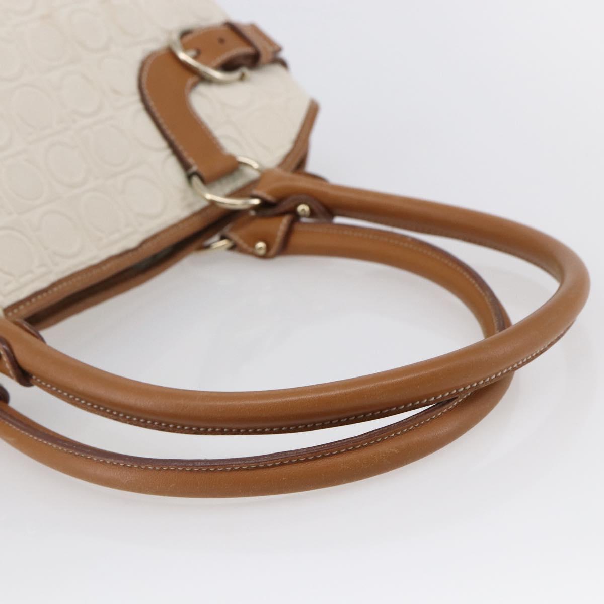 Salvatore Ferragamo Gancini Hand Bag Leather Ivory Gold Auth 147963