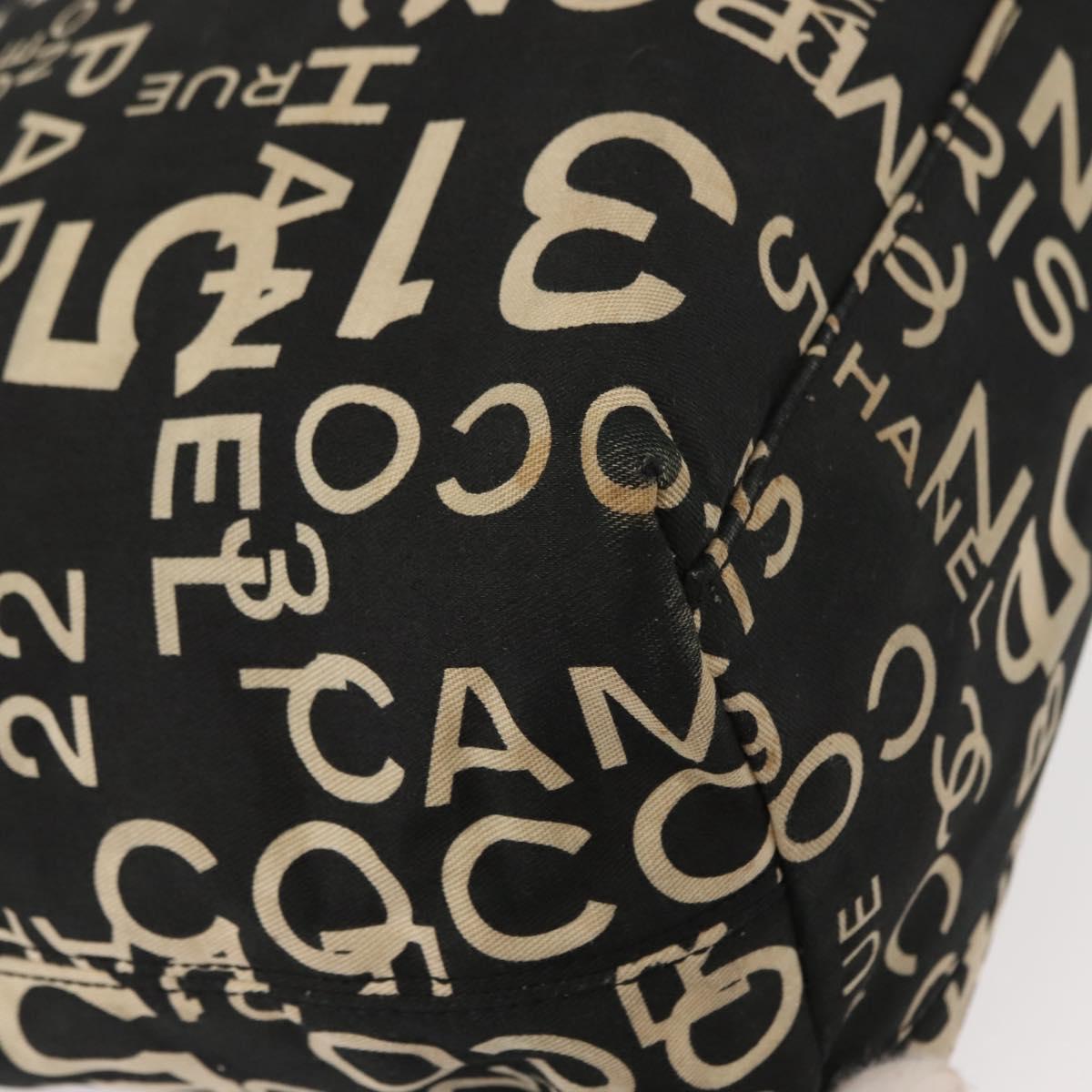 CHANEL Bysy Line Tote Bag Canvas Black CC Auth 147965