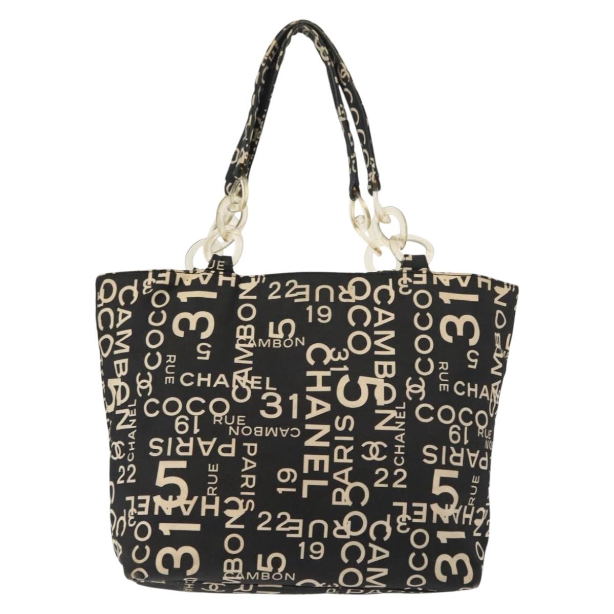 CHANEL Bysy Line Tote Bag Canvas Black CC Auth 147965