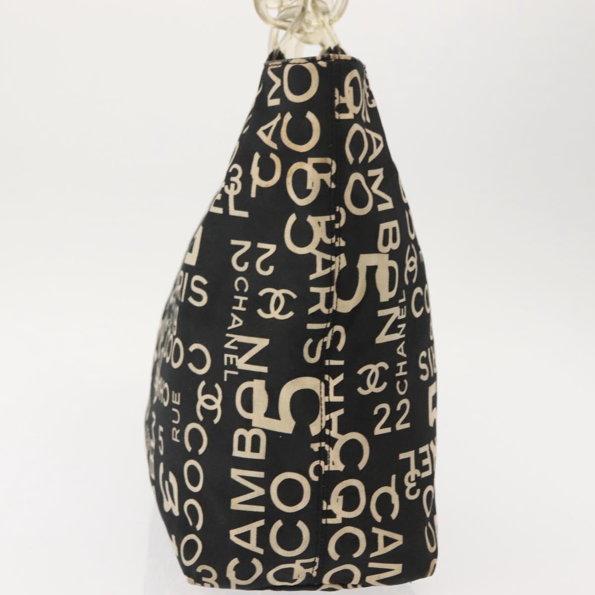 CHANEL Bysy Line Tote Bag Canvas Black CC Auth 147965