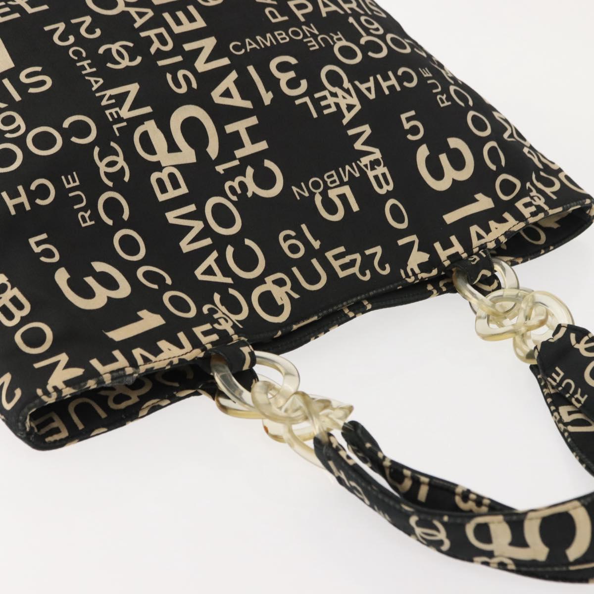 CHANEL Bysy Line Tote Bag Canvas Black CC Auth 147965