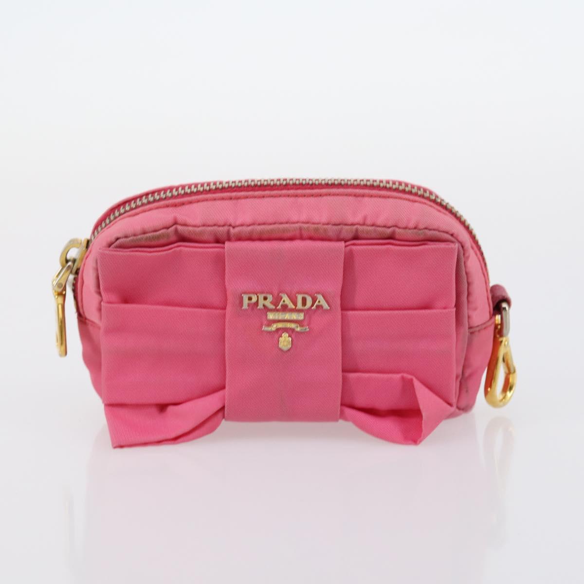 PRADA Tote Bag Nylon 2Set Pink Khaki Auth 147966
