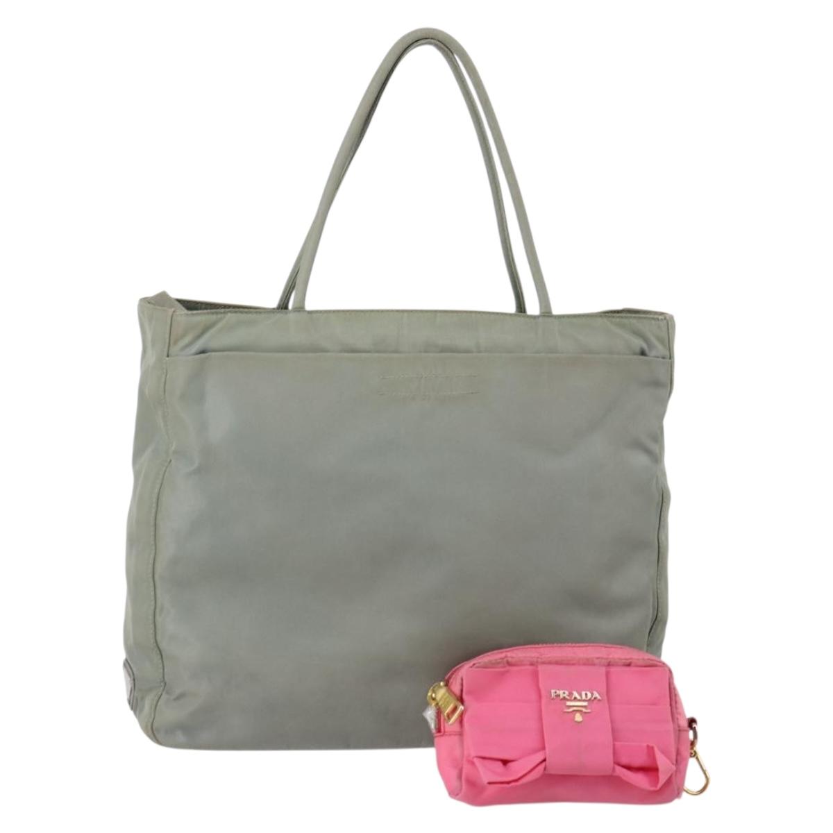 PRADA Tote Bag Nylon 2Set Pink Khaki Auth 147966