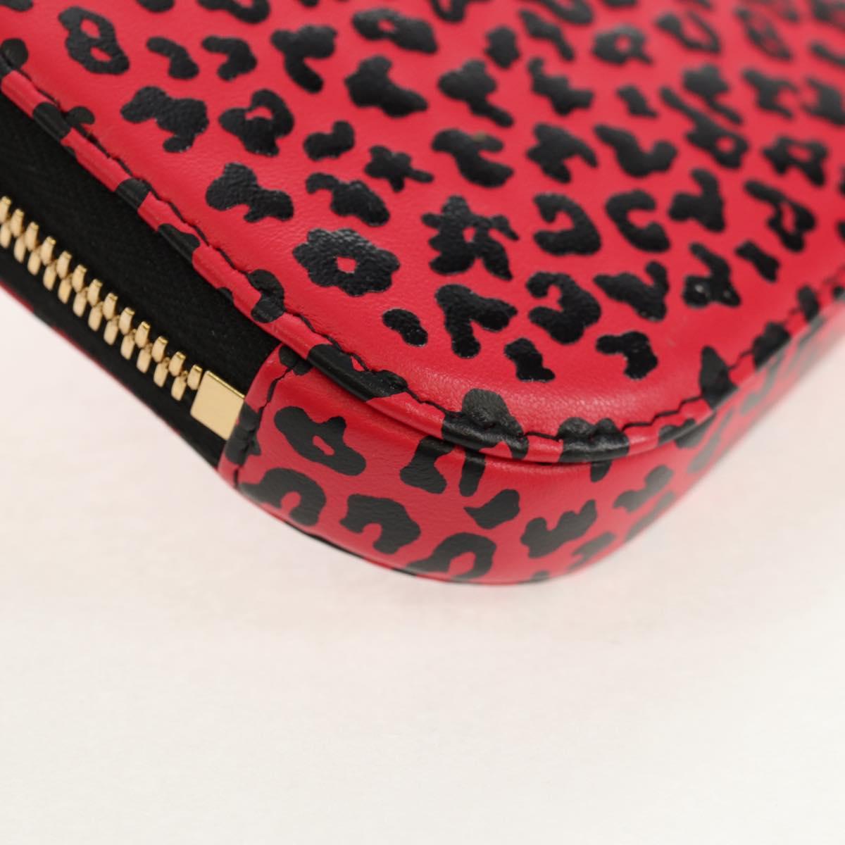 Christian Dior Chain Phone Pouch Leather 2way Red Gold Auth 147971M