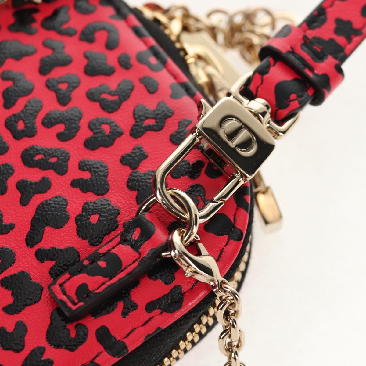 Christian Dior Chain Phone Pouch Leather 2way Red Gold Auth 147971SAM