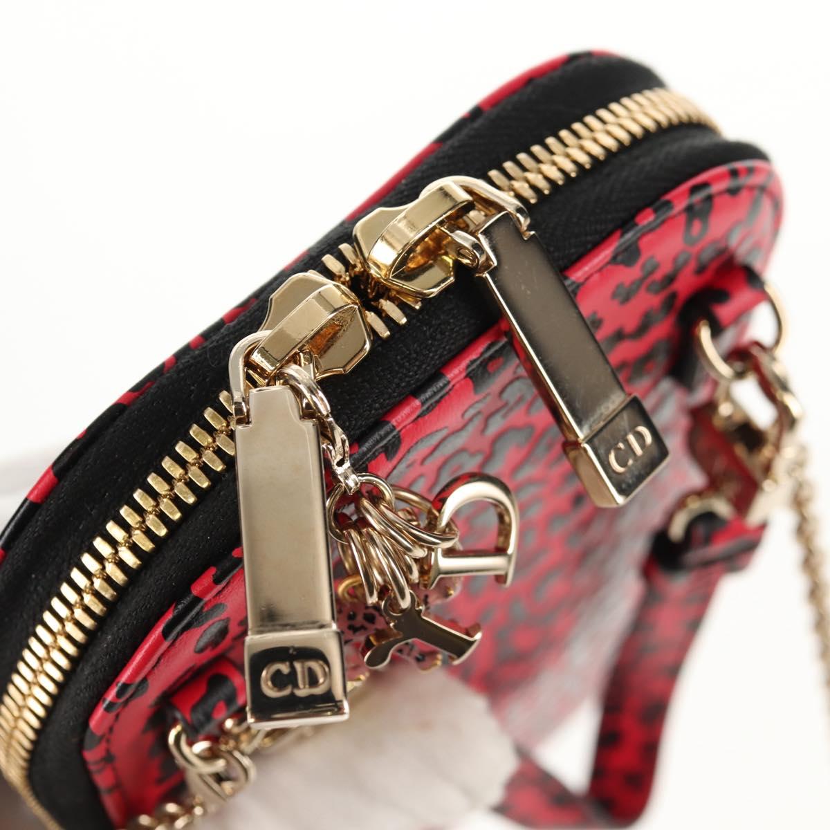 Christian Dior Chain Phone Pouch Leather 2way Red Gold Auth 147971M