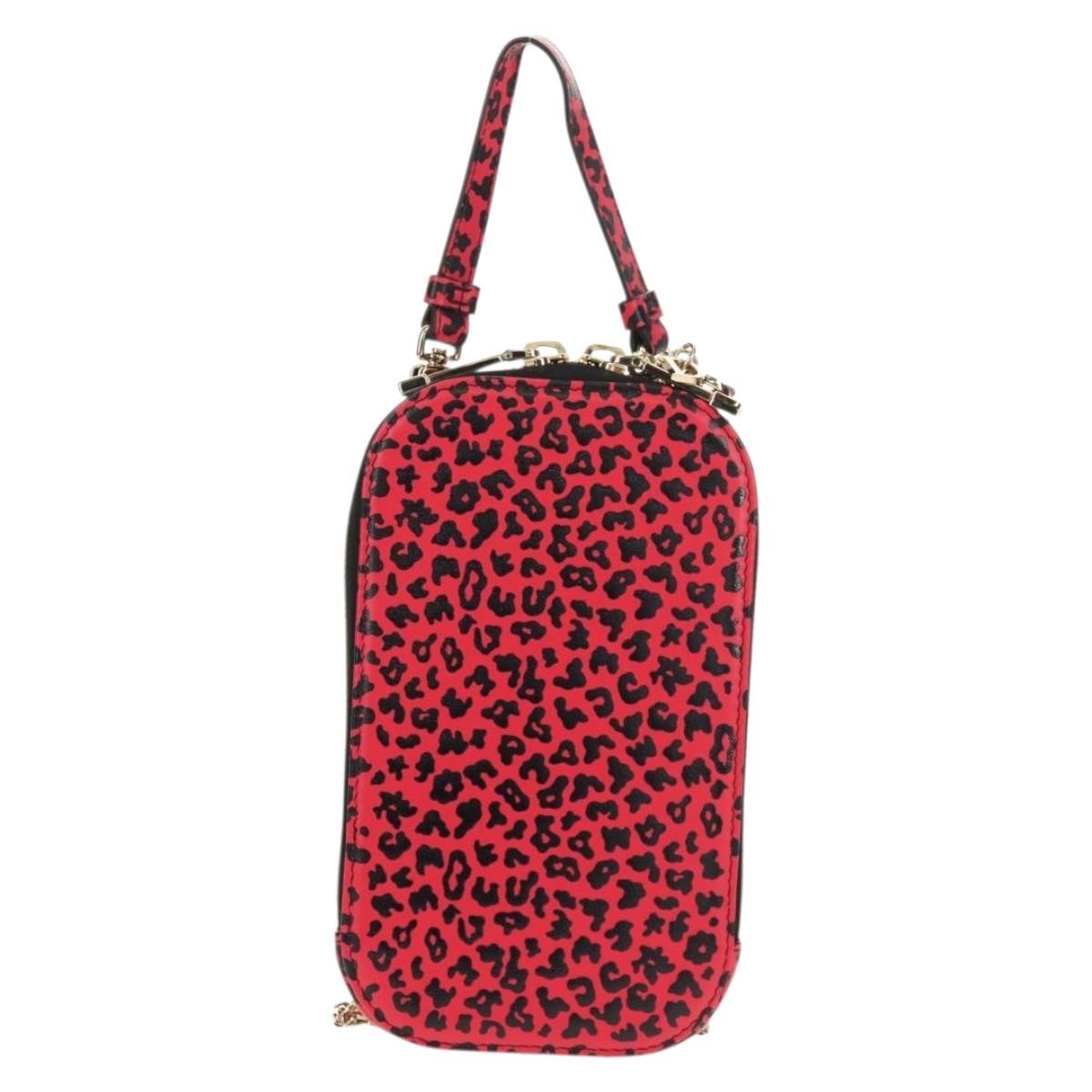 Christian Dior Chain Phone Pouch Leather 2way Red Gold Auth 147971SAM