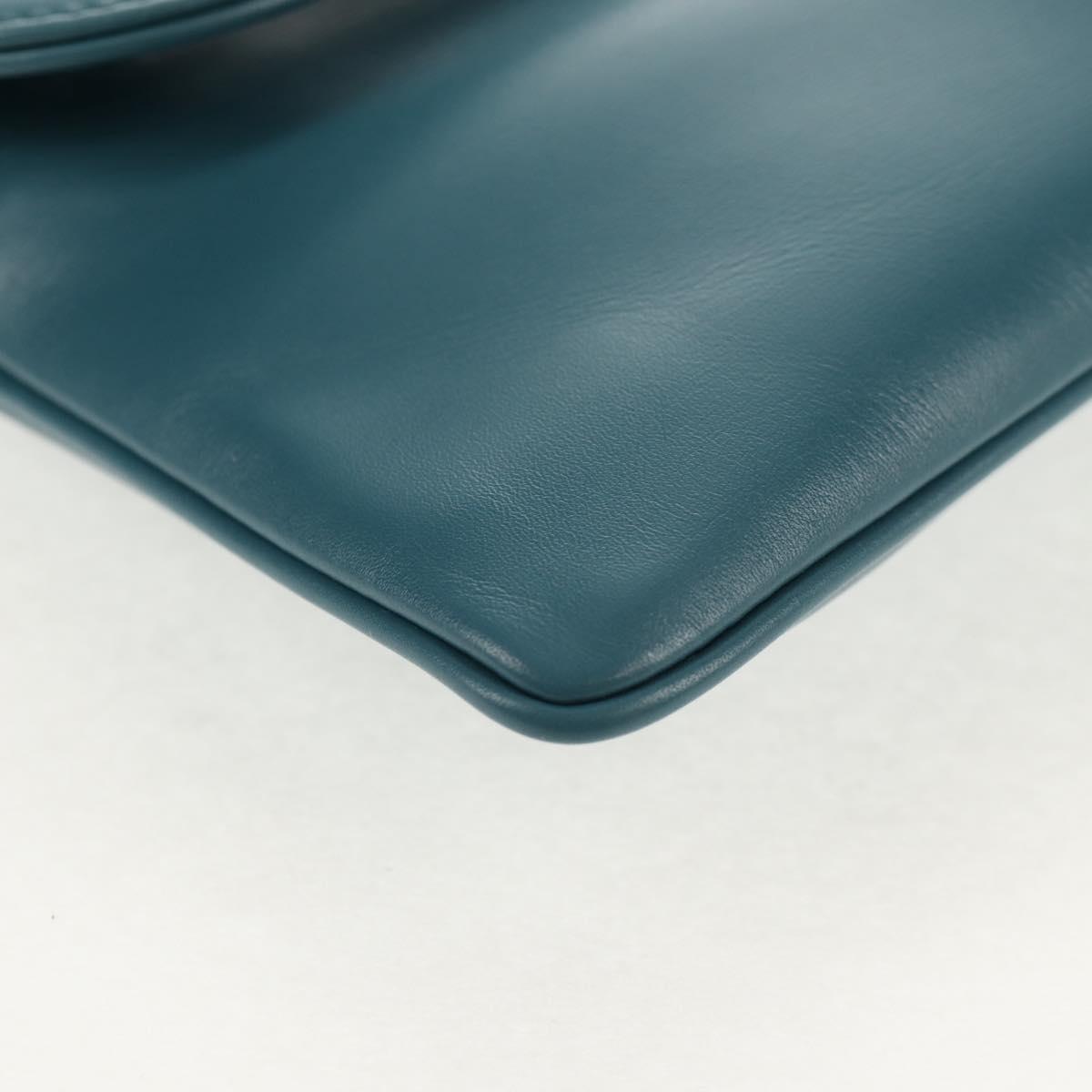 Christian Dior Chain Dior Double Shoulder Bag Leather Blue Gold Auth 147974M