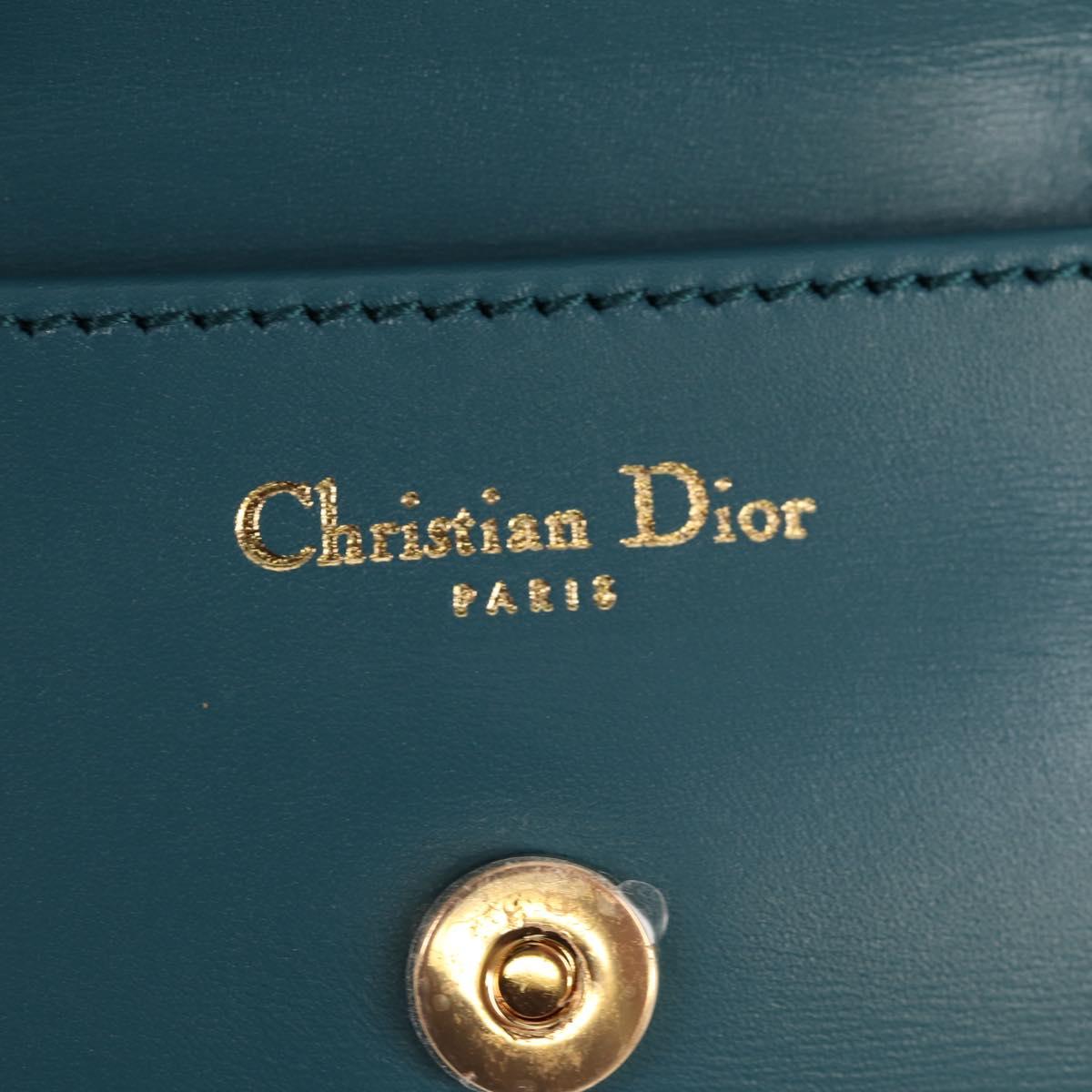 Christian Dior Chain Dior Double Shoulder Bag Leather Blue Gold Auth 147974M