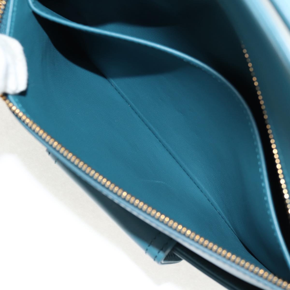 Christian Dior Chain Dior Double Shoulder Bag Leather Blue Gold Auth 147974M