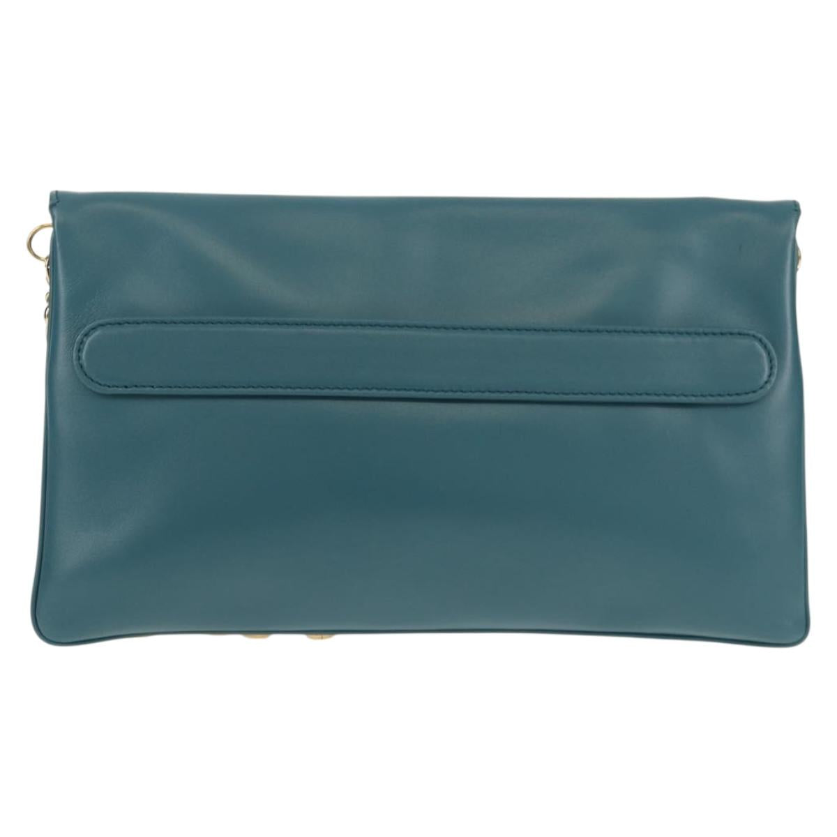 Christian Dior Chain Dior Double Shoulder Bag Leather Blue Gold Auth 147974M