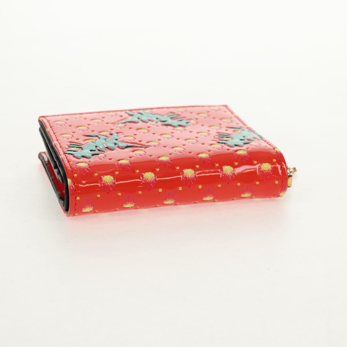 Christian Dior Compact Wallet Patent leather Red Gold Auth 147975M