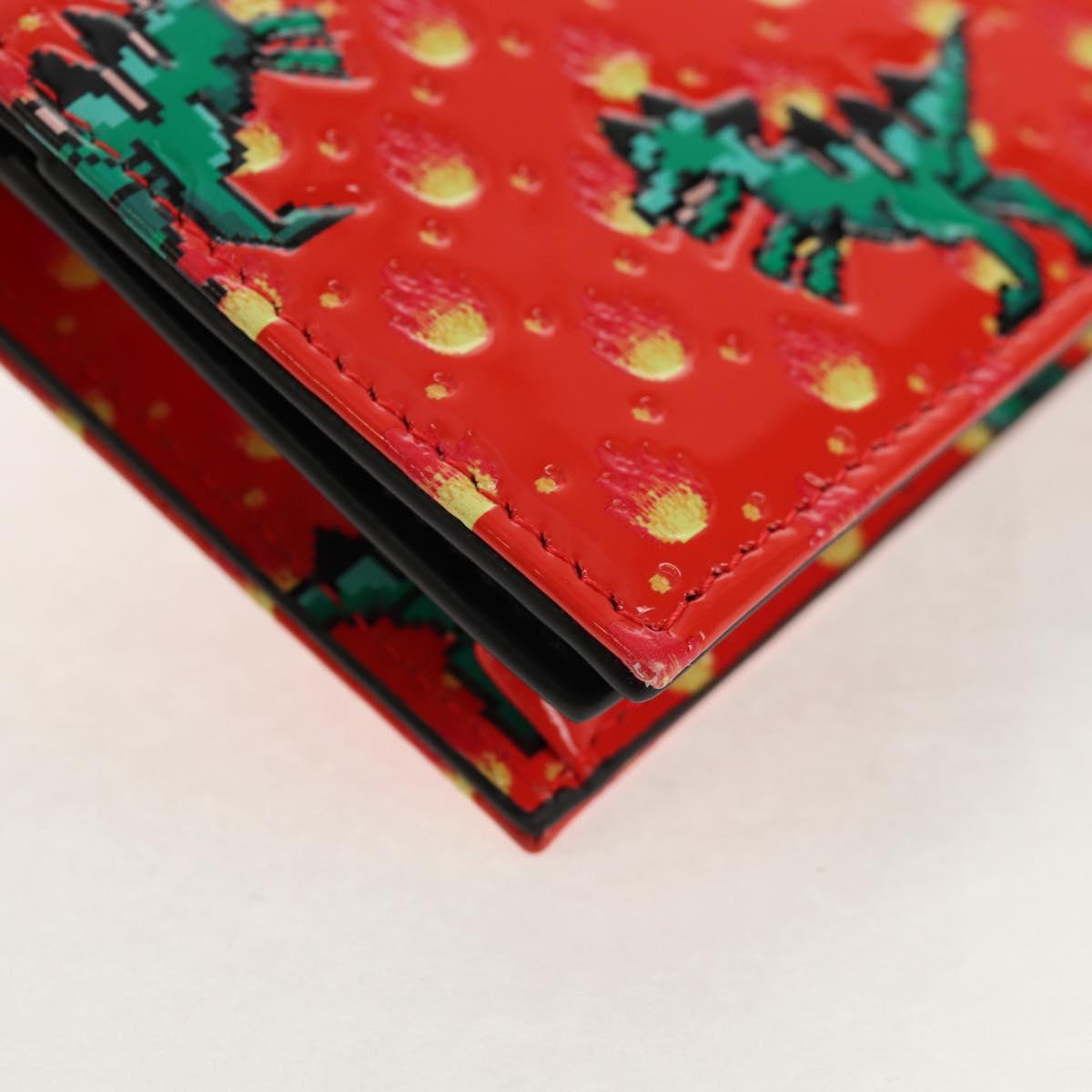 Christian Dior Compact Wallet Patent leather Red Gold Auth 147975M