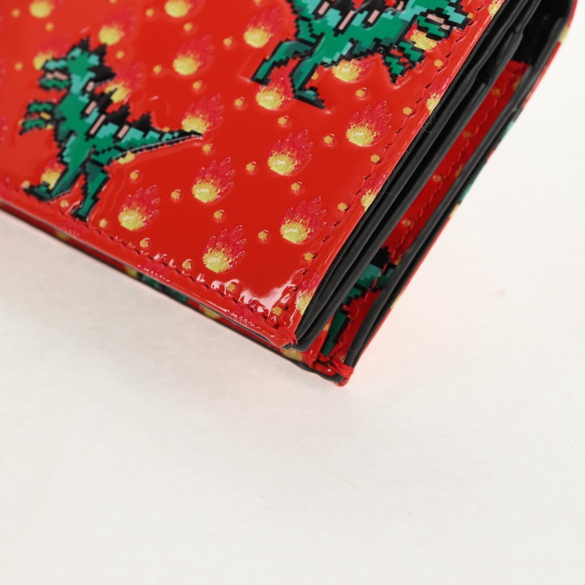 Christian Dior Compact Wallet Patent leather Red Gold Auth 147975M